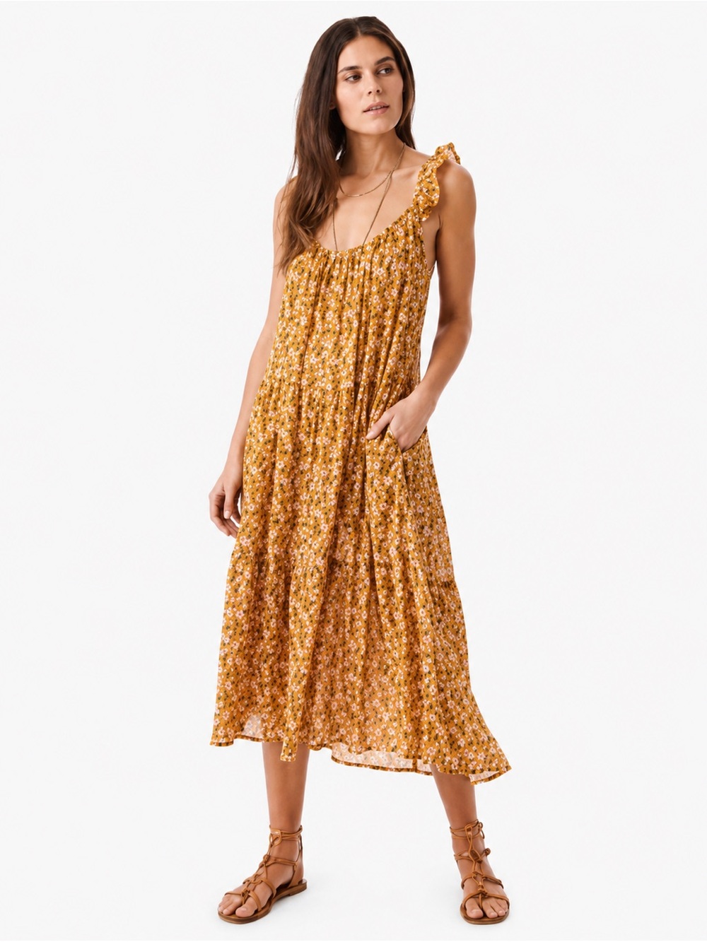 Xirena Womens Small Midi Dress Runer Laurel Orange‎ Floral